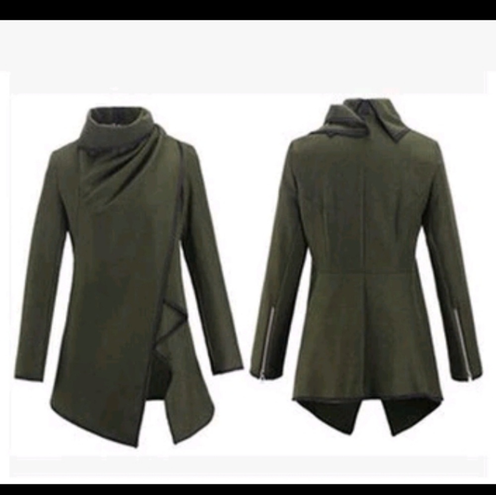 ❌SOLD Charcoal Gray Coat Jacket Faux Leather - Picture 3 of 8